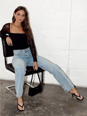 Princess Polly Delany Bodysuit Black Black Square Neck Long Sleeve